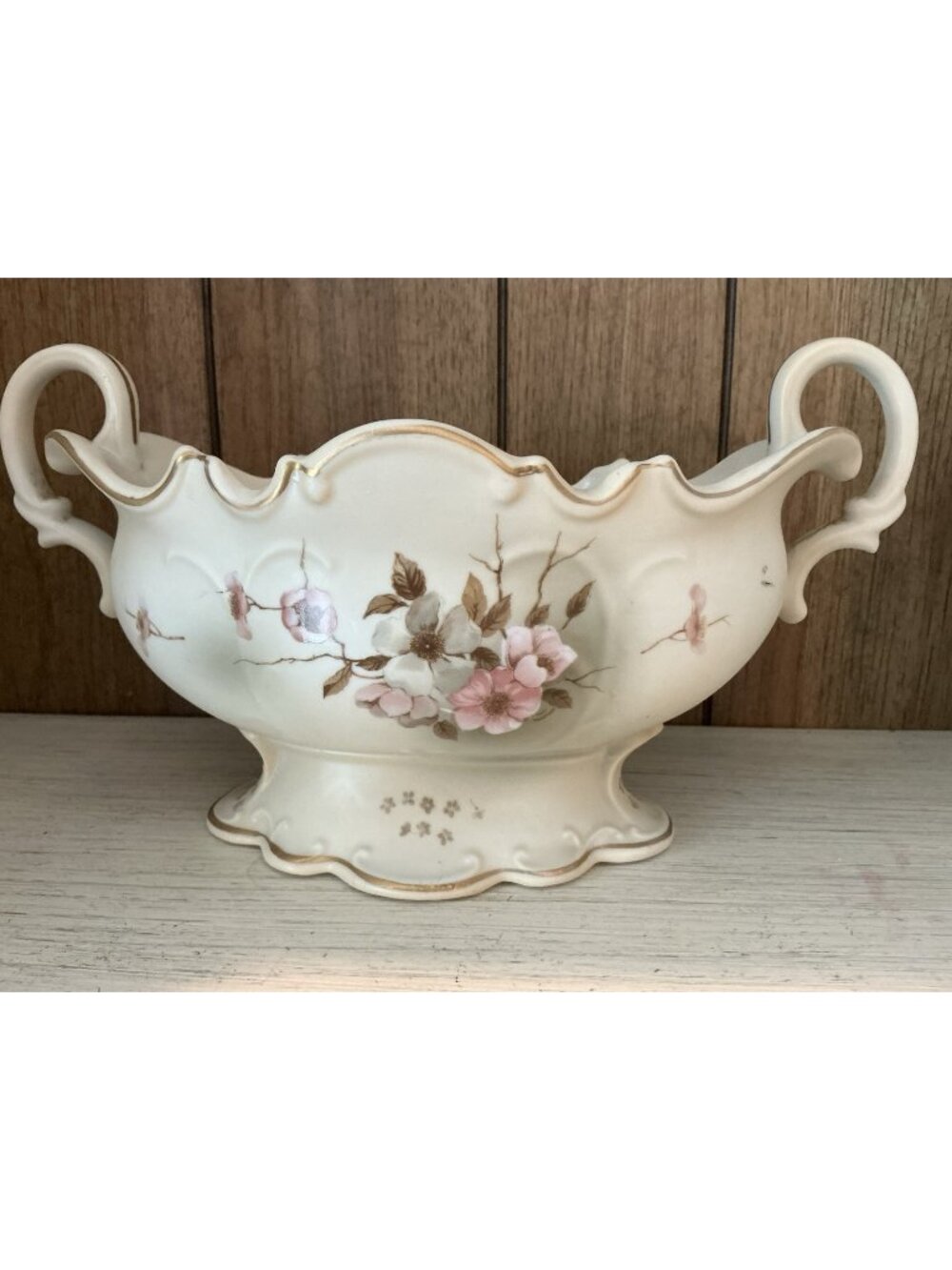 Victorian Garden Dogwood Jardiniere Planter Bowl Footed Porcelain Japan 11in